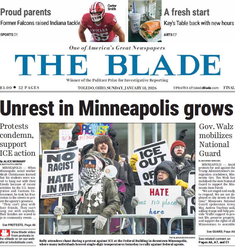 Toledo Blade newspaper front page